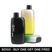 Gimi 30K Disposable Vape Device BOGO pack showing black and silver-green gradient finishes, 30,000 puff rechargeable vape bundle.